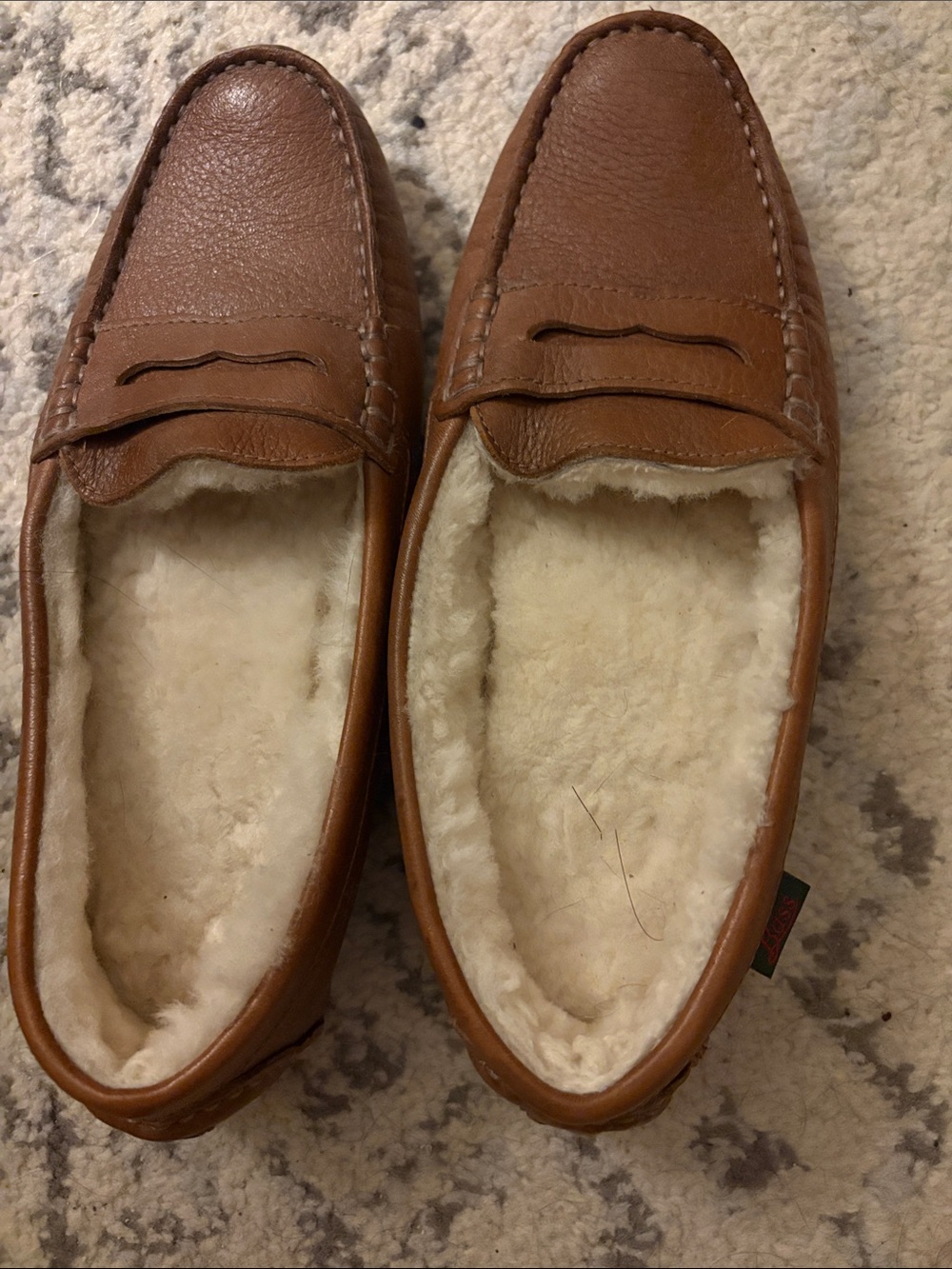 Women’s  Brown Leather Shearling-Lined Penny Loafers